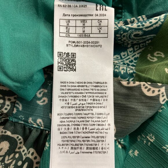 NWT Guess Blouse Short sleeve Ferra Top Sheer Bandana Print Green Side Tie M - Picture 13 of 13